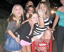 Partying girls flashed upskirt